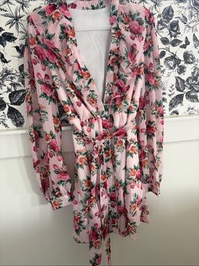SHEIN Pink Floral Wrap Mini Dress